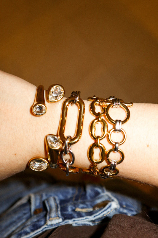 Gold Pear Zircon Cuff Bracelet