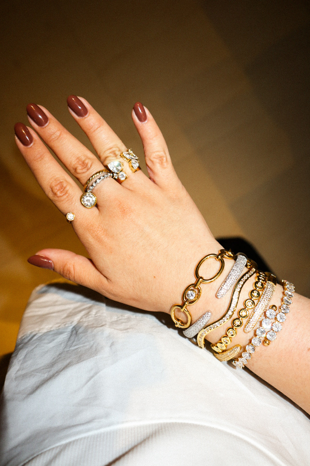 Gold Open Double Round Zircon Ring