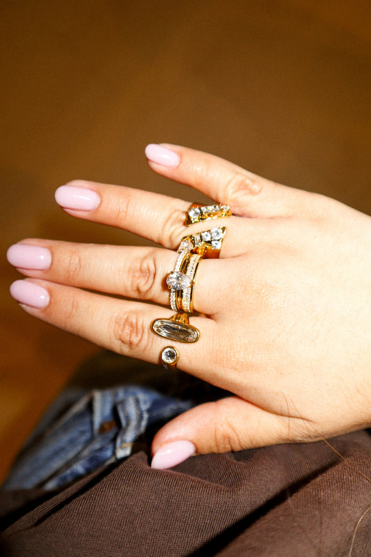 Gold Pear Zircon Double-Band Ring