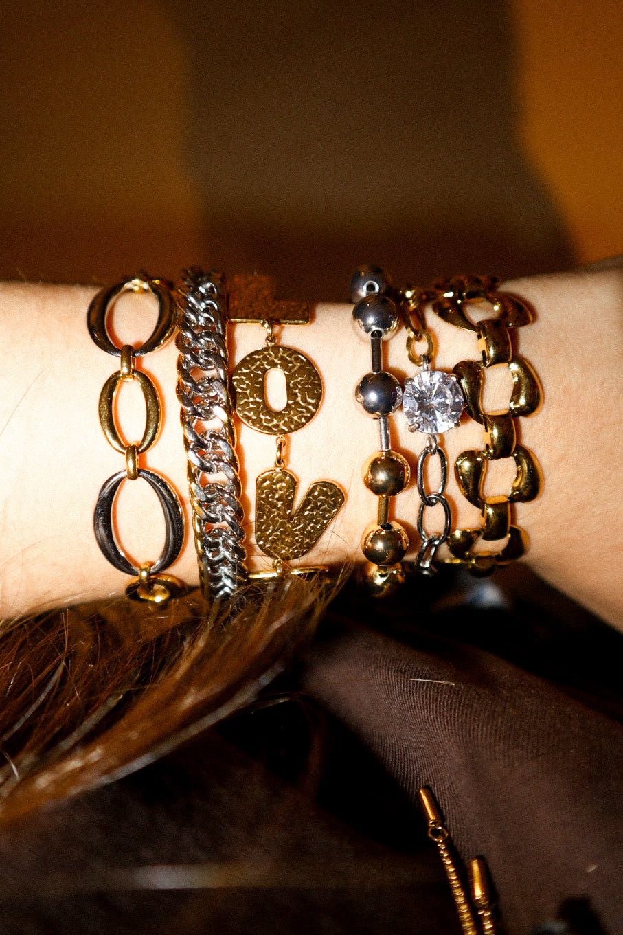 Gold and Silver Solitaire Chain Bracelet
