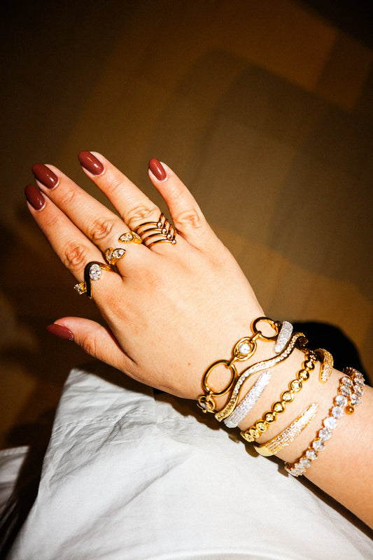 Gold & Silver Layered V-Shaped Zircon Ring