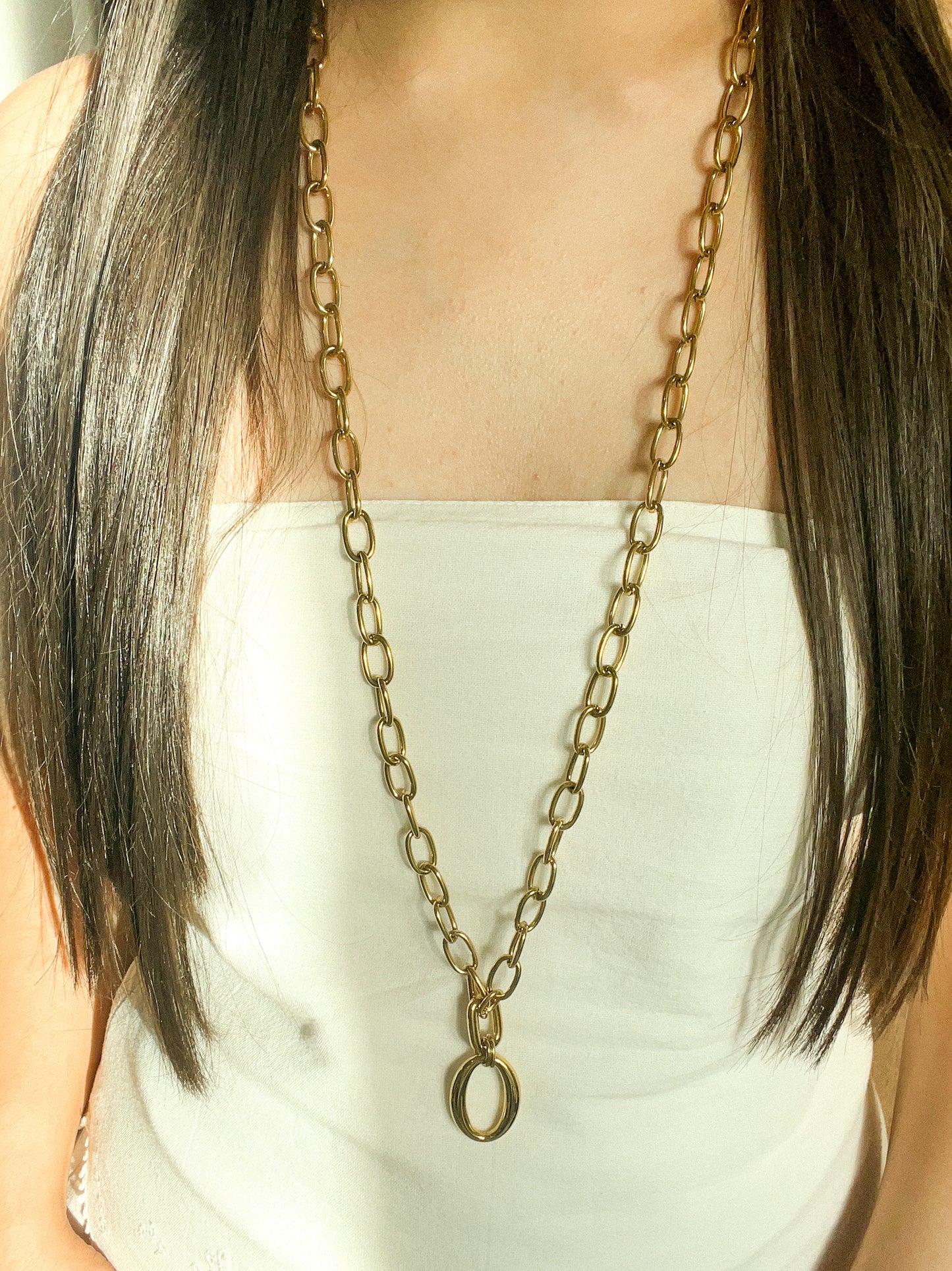 Gold Oval Charm Necklace