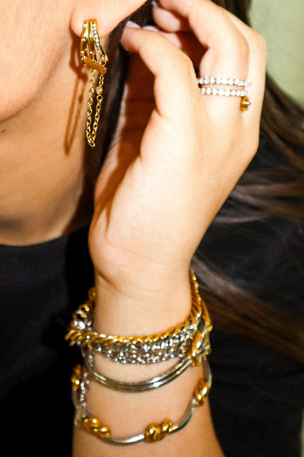 Gold Three-Layer Zircon Chain Earrings