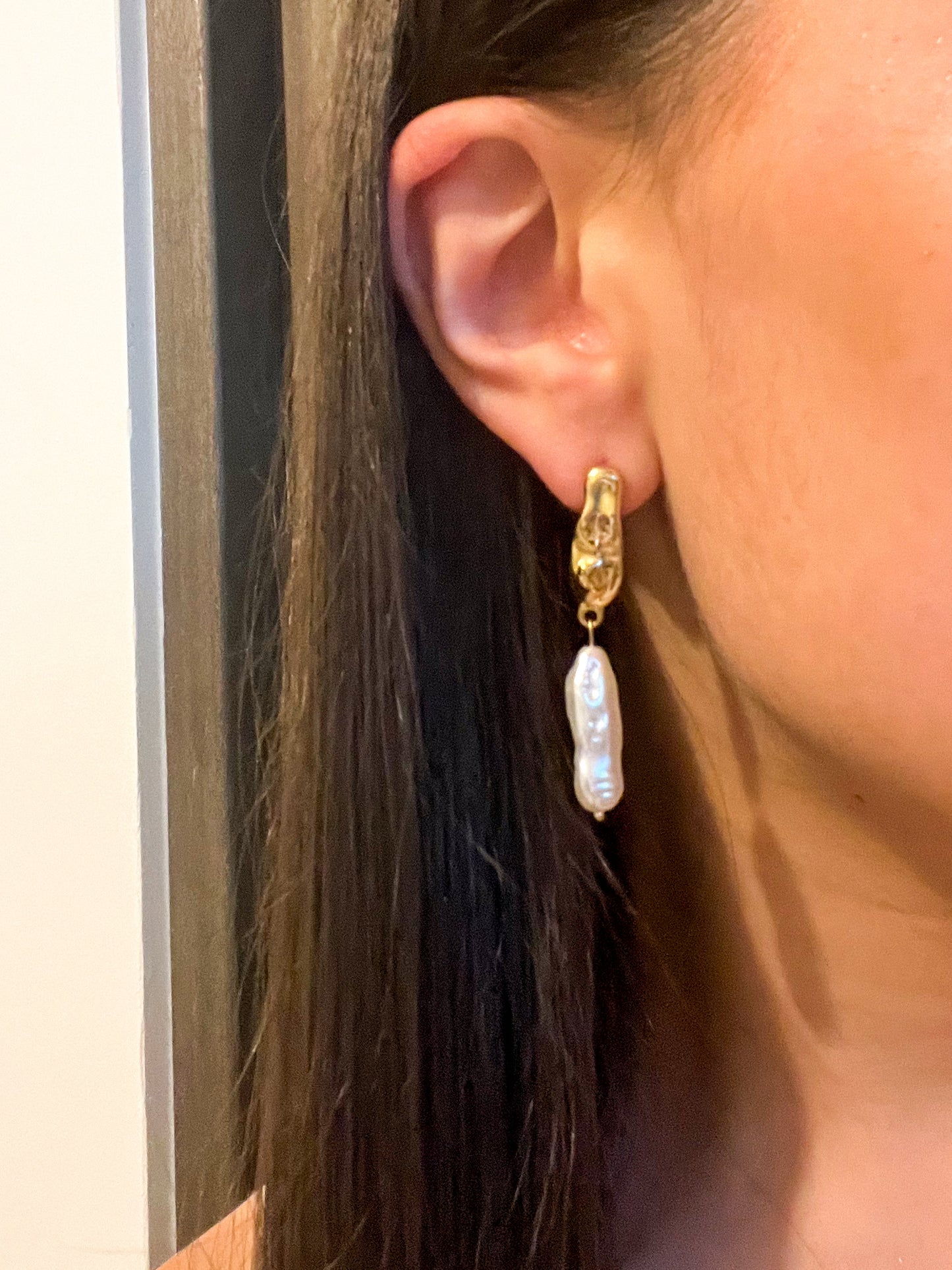 Pearl and Gold Drop Earrings
