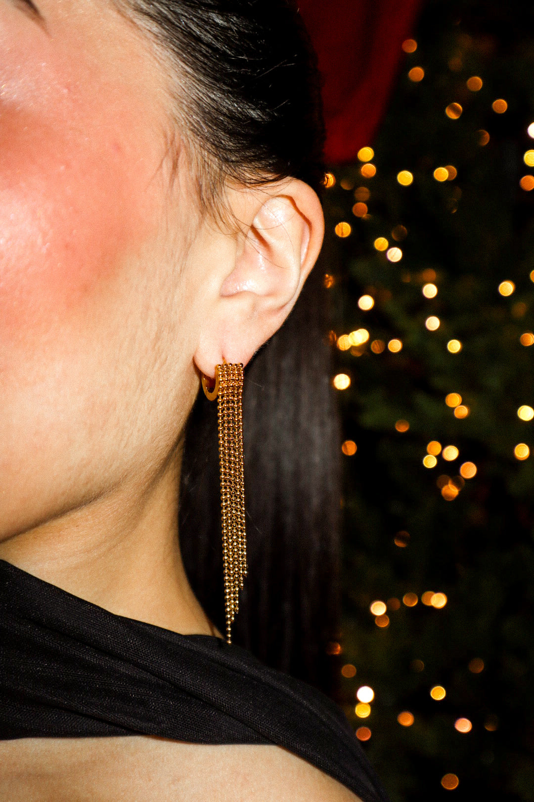 Gold Beaded Chain Hoop Earrings