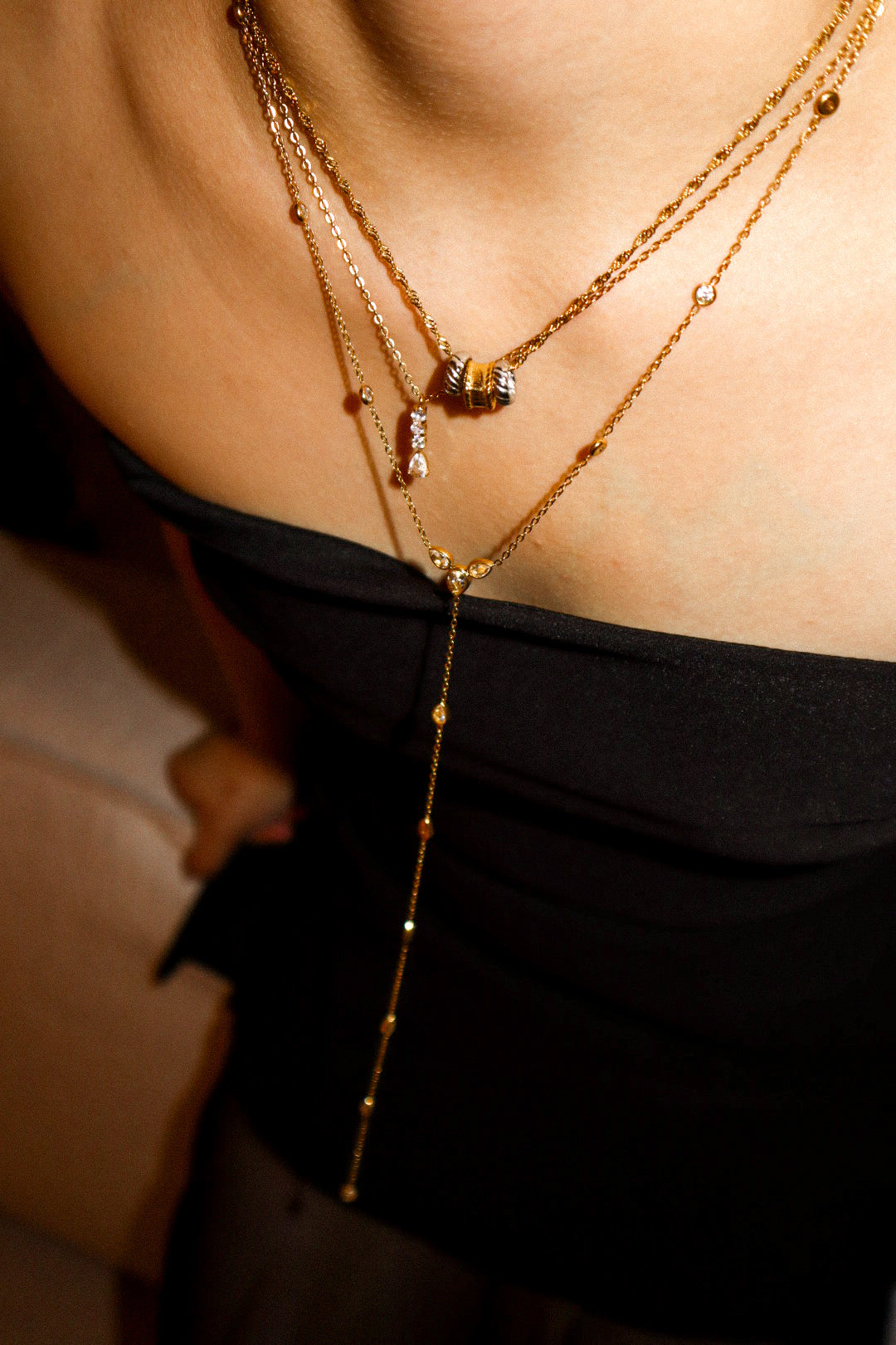 Three Two-Tone Rings Gold Necklace