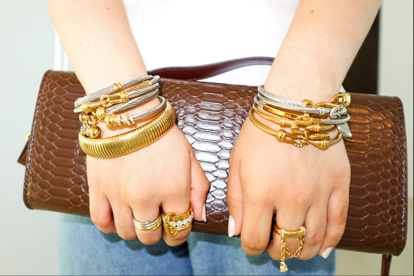 Gold and Silver Heart Bangle Set