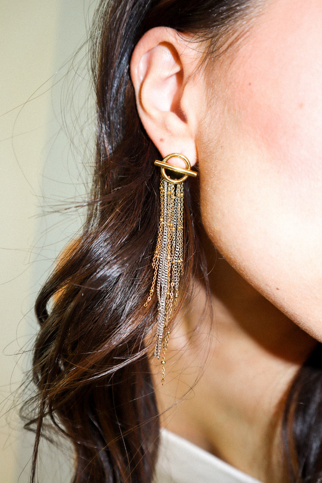 Gold and Silver Beaded Tassel Link Earrings