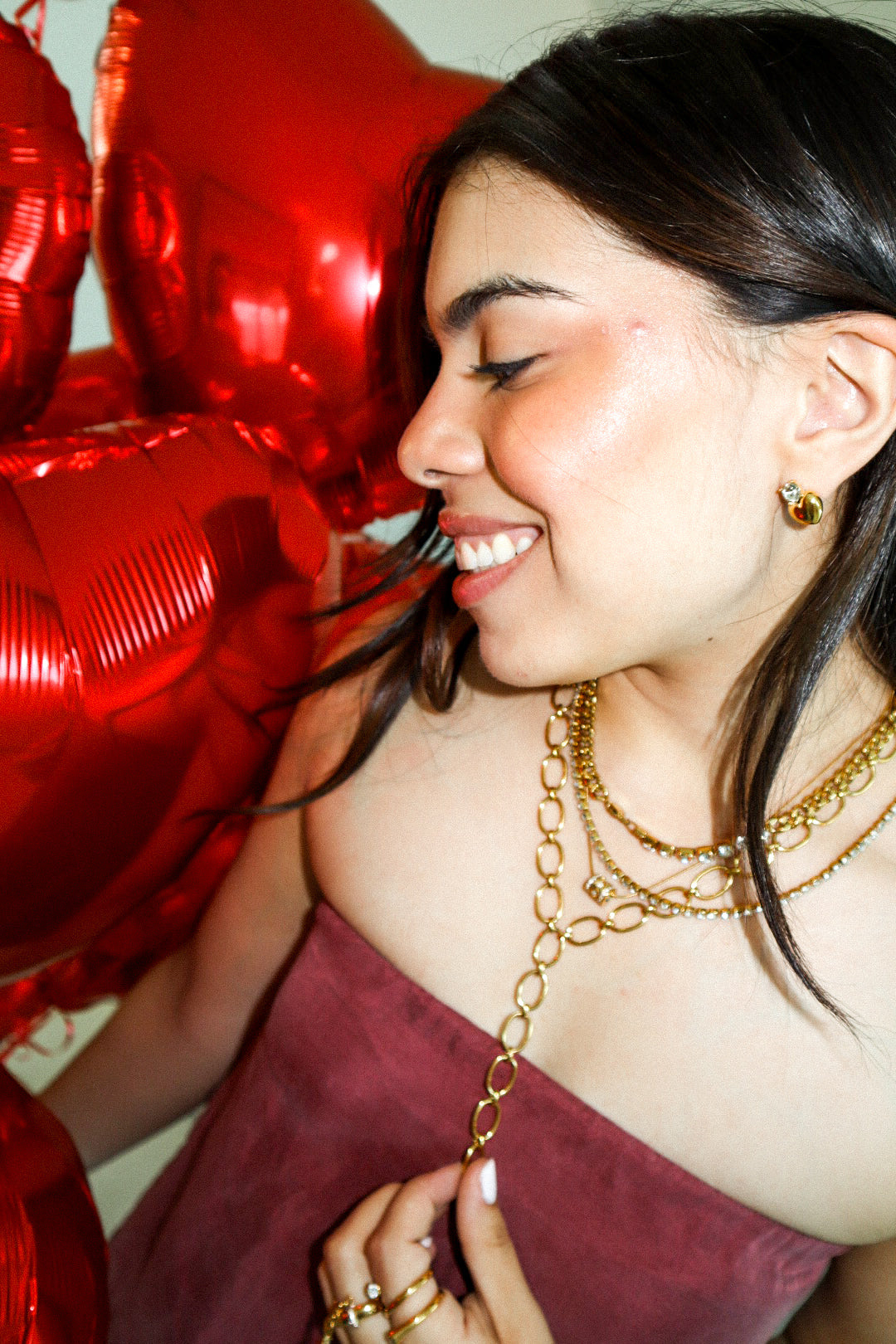 Heart and Zircon Stud Earrings