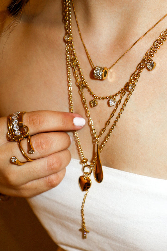 Gold Zircon Bands Ring Necklace