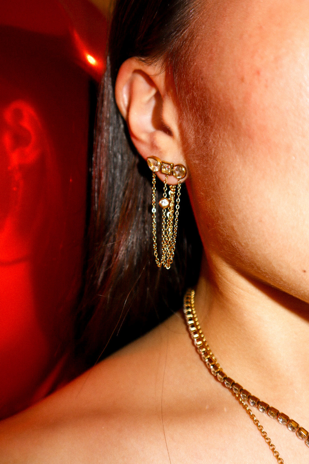 Gold Chain Zircon Earrings