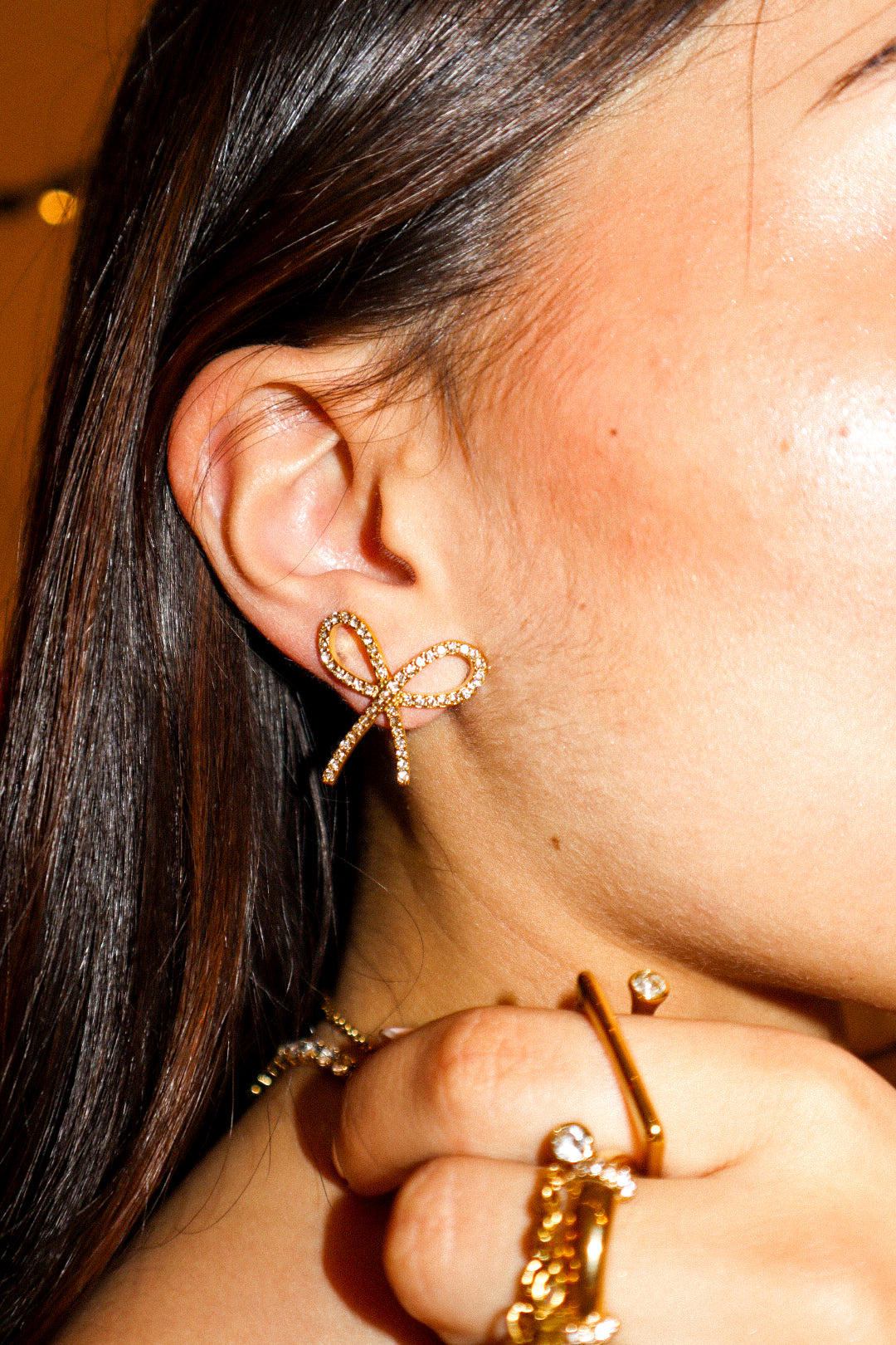 Gold Bow Zircon Stud Earrings