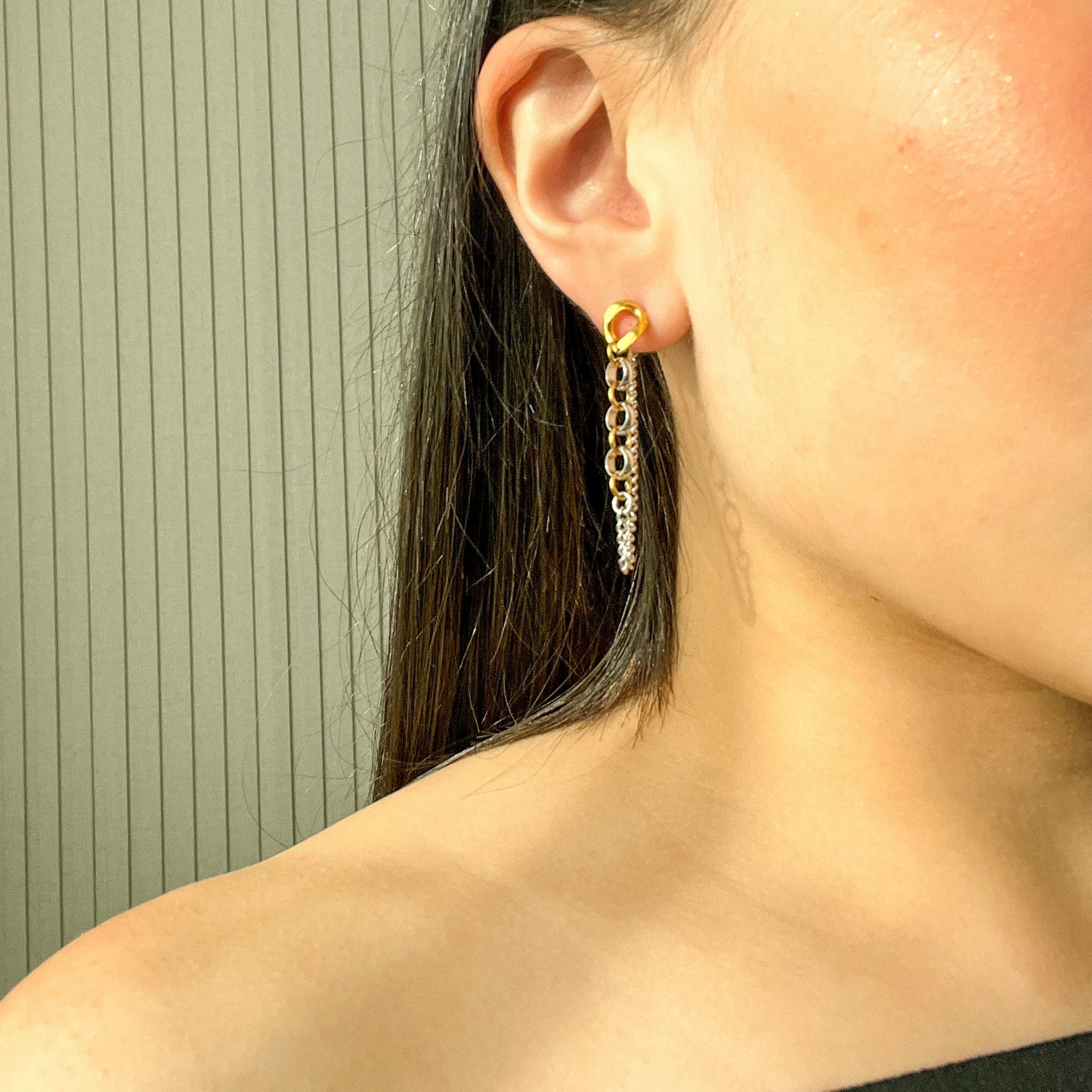 Gold and Silver Link Chain Earrings