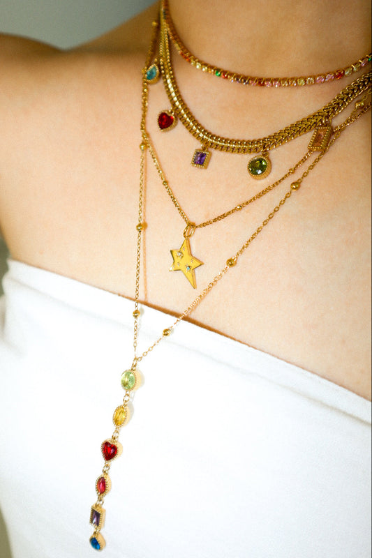 Gold Y-Shape Mixed Color Zircon Necklace