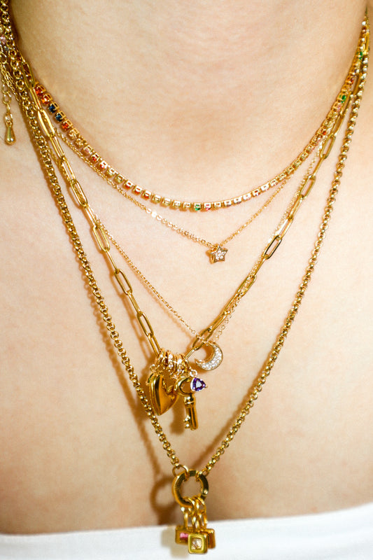 Gold Zircon Bloom Charm Necklace