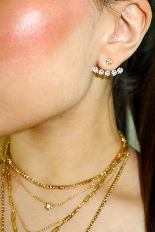 Gold Zircon Front-Back Earrings