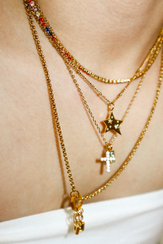 Gold Cross with Crystal Necklace