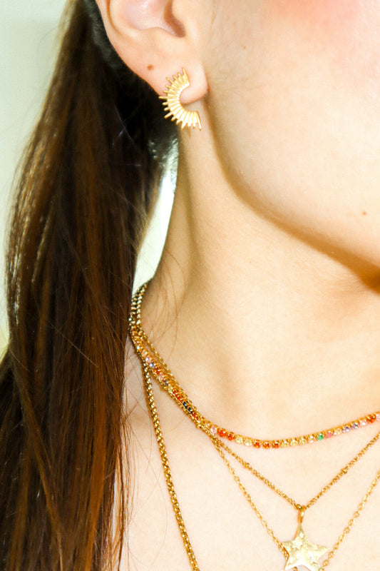 Half Sun Gold Stud Earrings