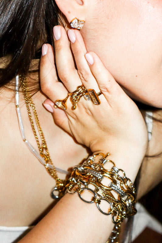 Gold Zircon Square and Drop Earrings