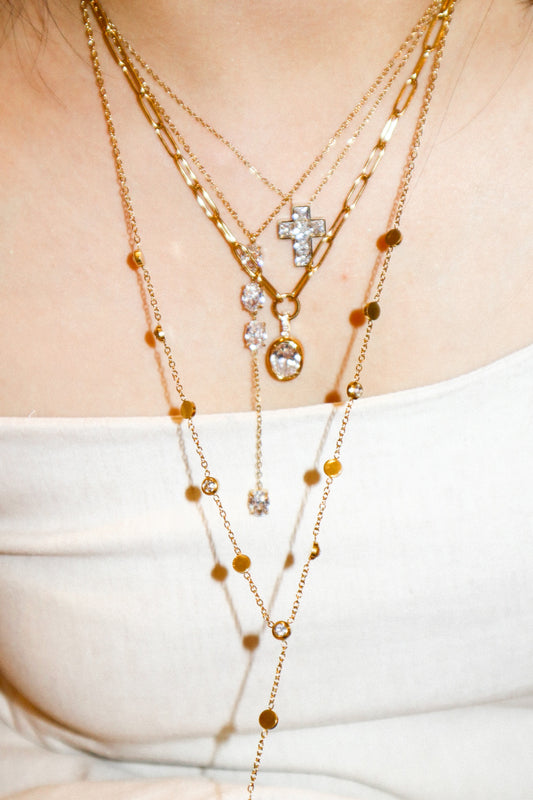 Gold Zircon Cross Necklace