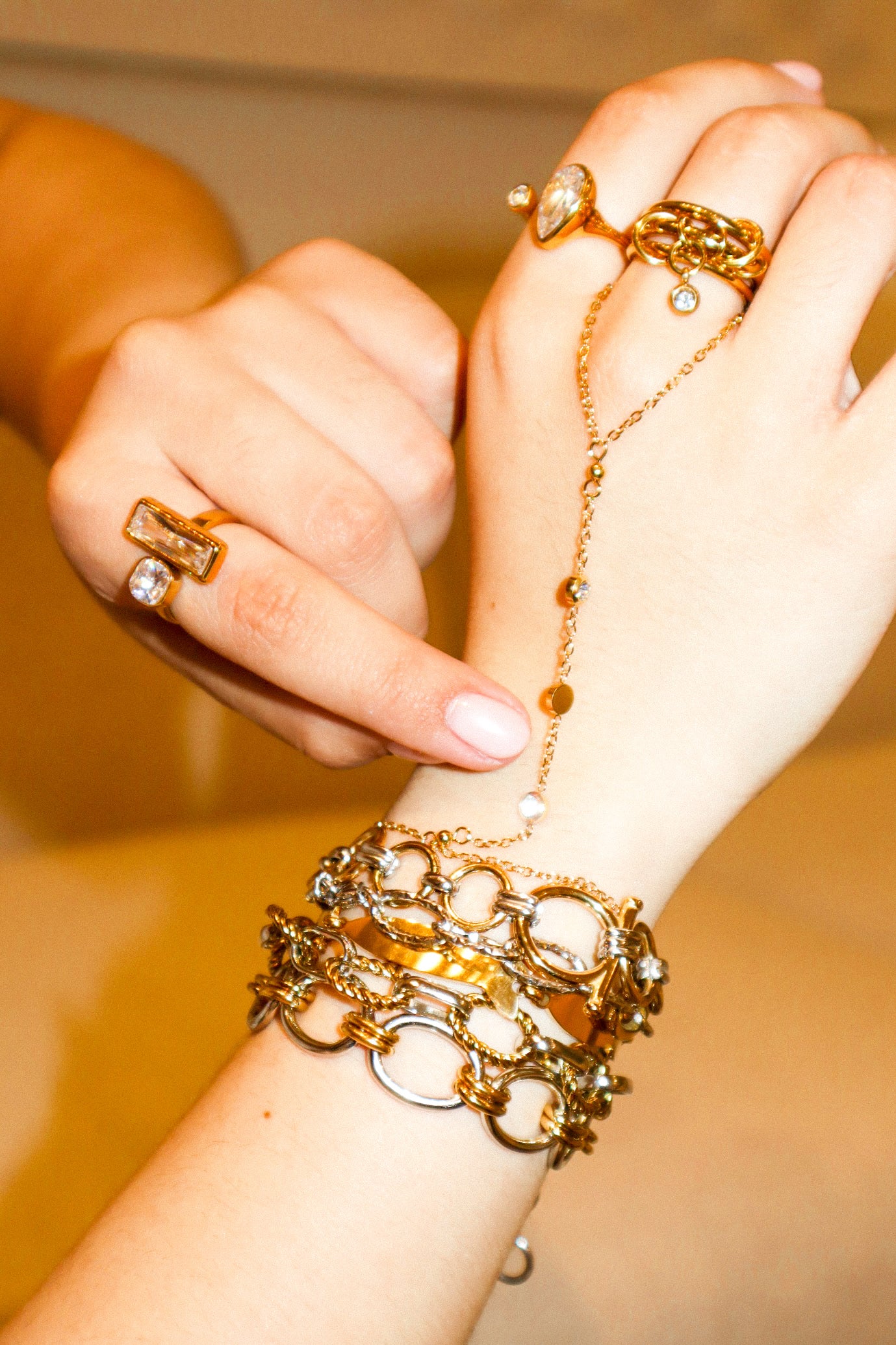 Gold Zircon Ring Stack