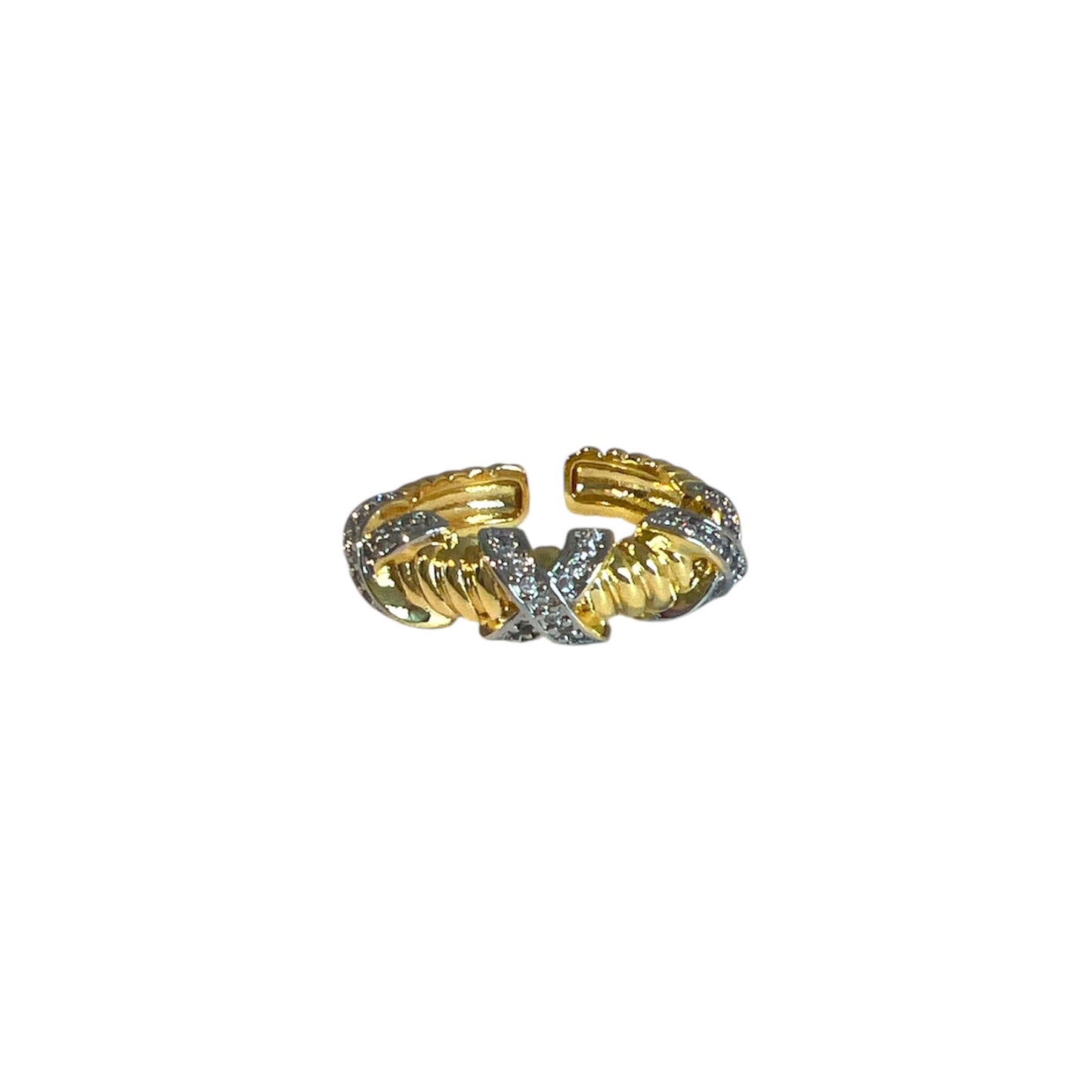 Gold Pavé X Ring