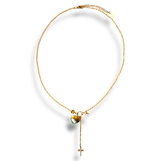 Heart, Cross, and Zircon Necklace