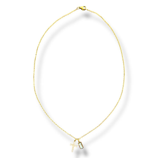 Gold Cross with Crystal Necklace