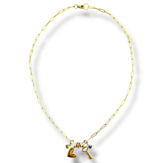 Gold Zircon Bloom Charm Necklace