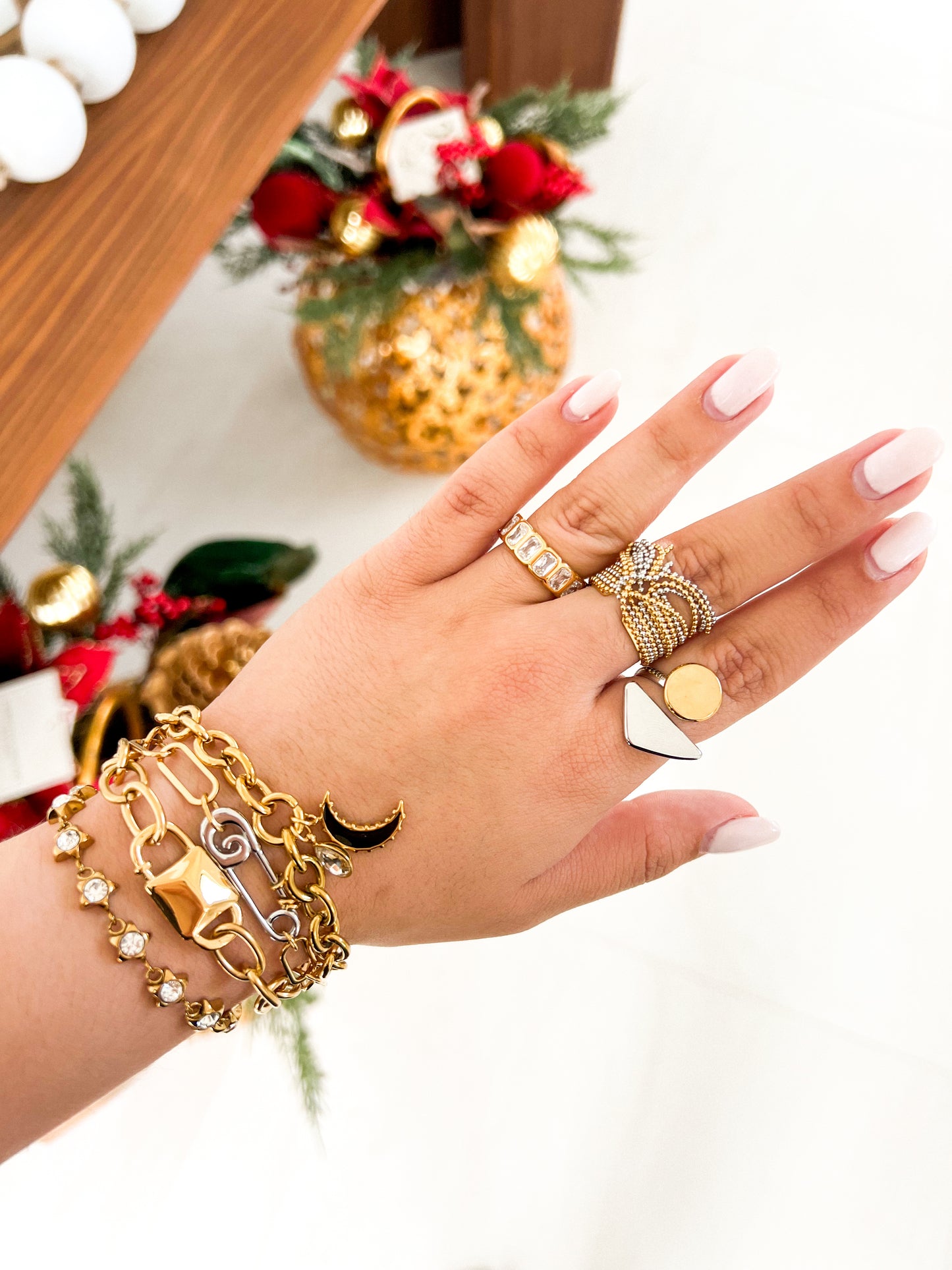 Gold Moon and Zircon Charm Bracelet