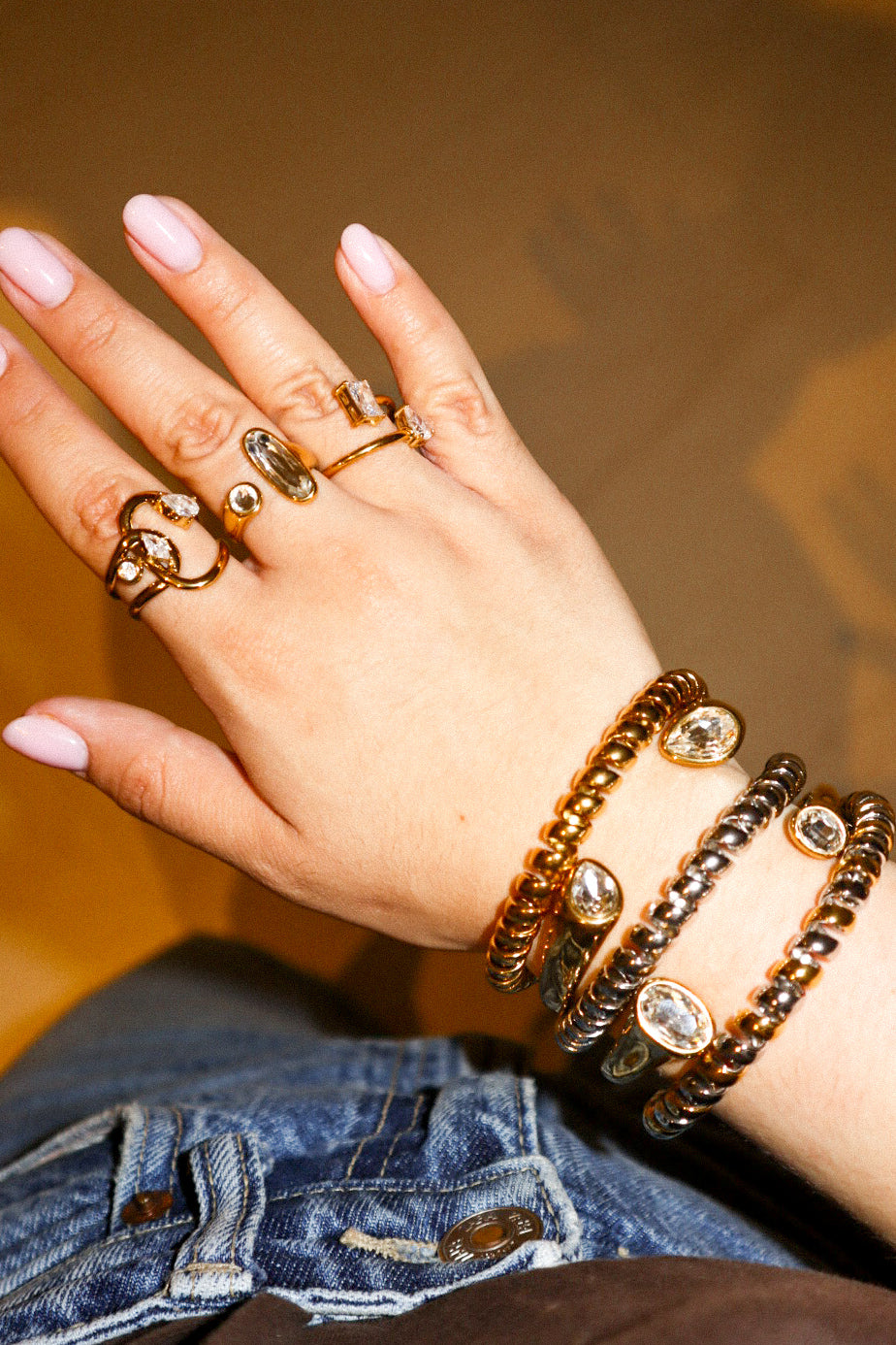 Gold Three Mixed-Cut Zircon Ring