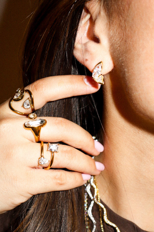 Gold Marquise and Triangle Zircon Earrings