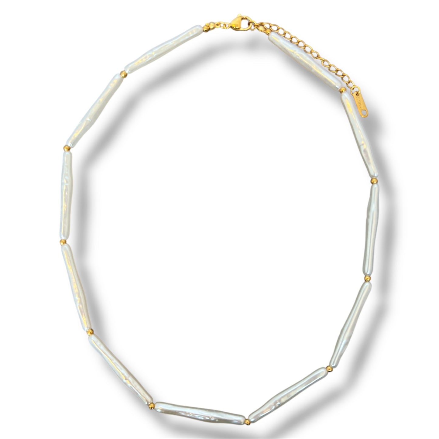 Gold Pearl Bar Necklace