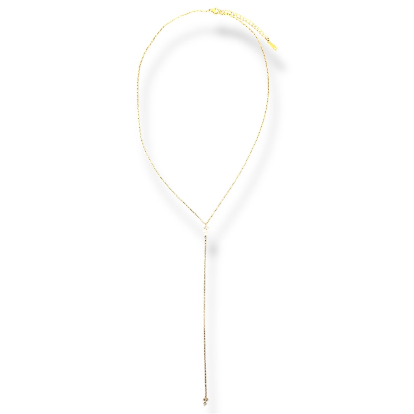 Gold Y- Shaped Drop Zircon Necklace