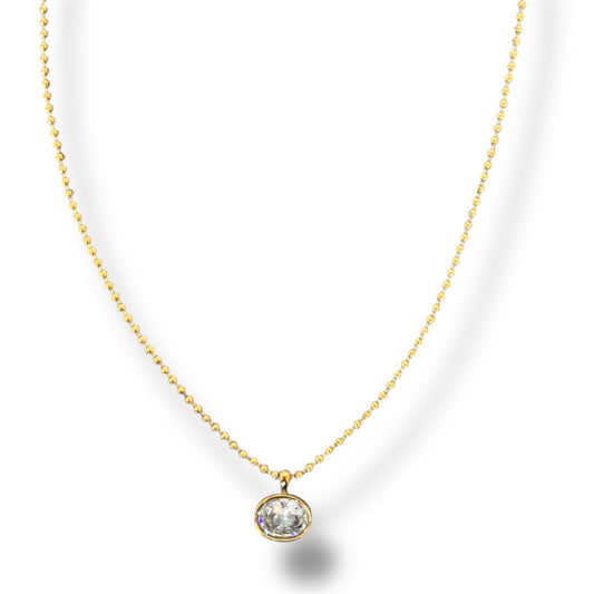 Gold Oval Zircon Necklace