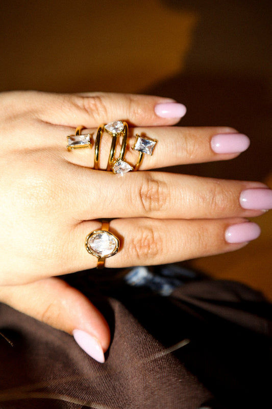 Gold Oval-Cut Zircon Ring