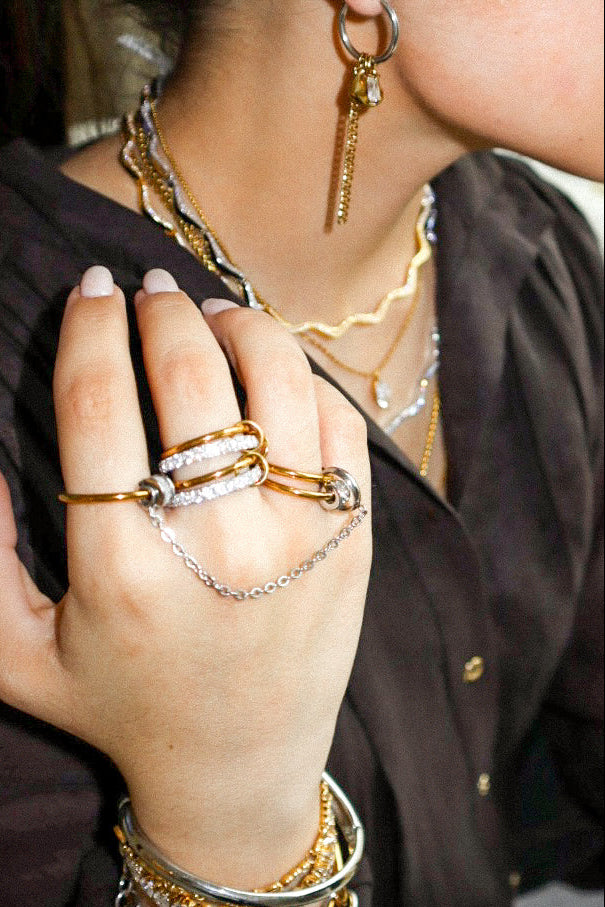 Gold and Silver Zircon Ring Stack