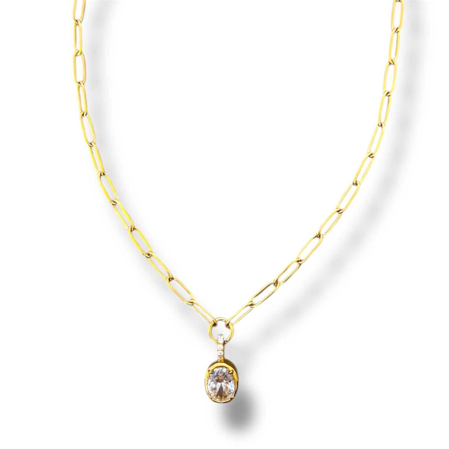 Gold Oval Zircon Link Necklace