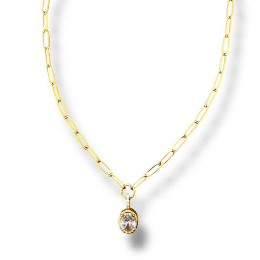Gold Oval Zircon Link Necklace