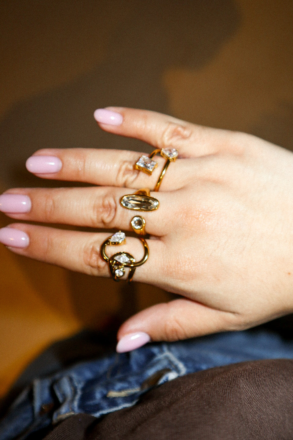 Gold Pear and Emerald-Cut Zircon Bypass Ring