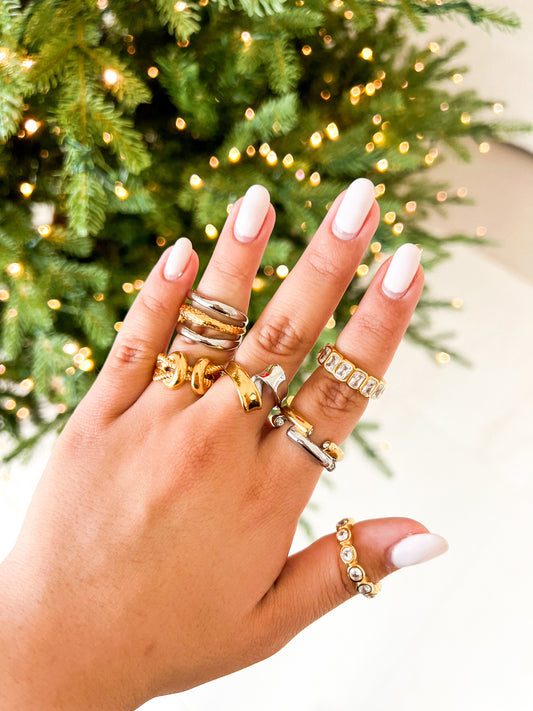 Gold Zircon Rectangles Ring