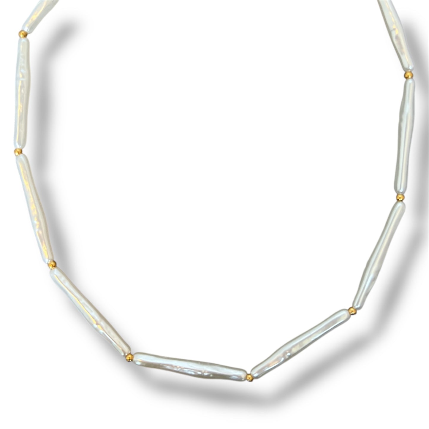 Gold Pearl Bar Necklace