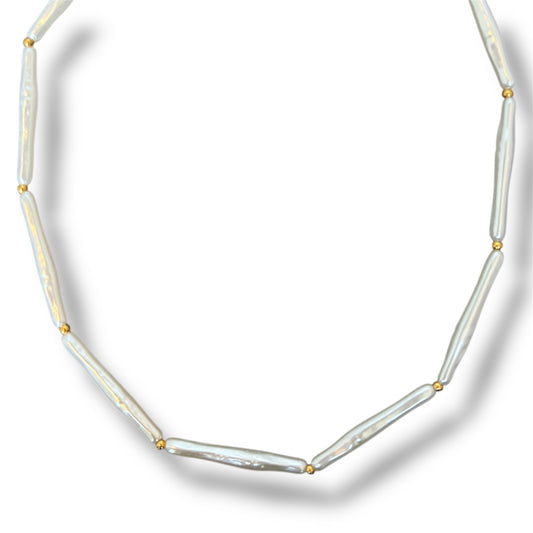 Gold Pearl Bar Necklace