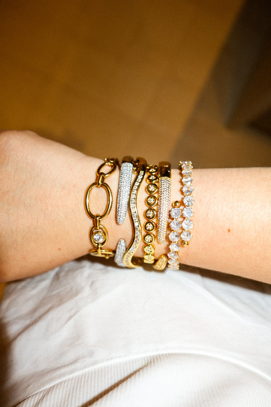 Gold Pavé Zircon Open Cuff Bracelet