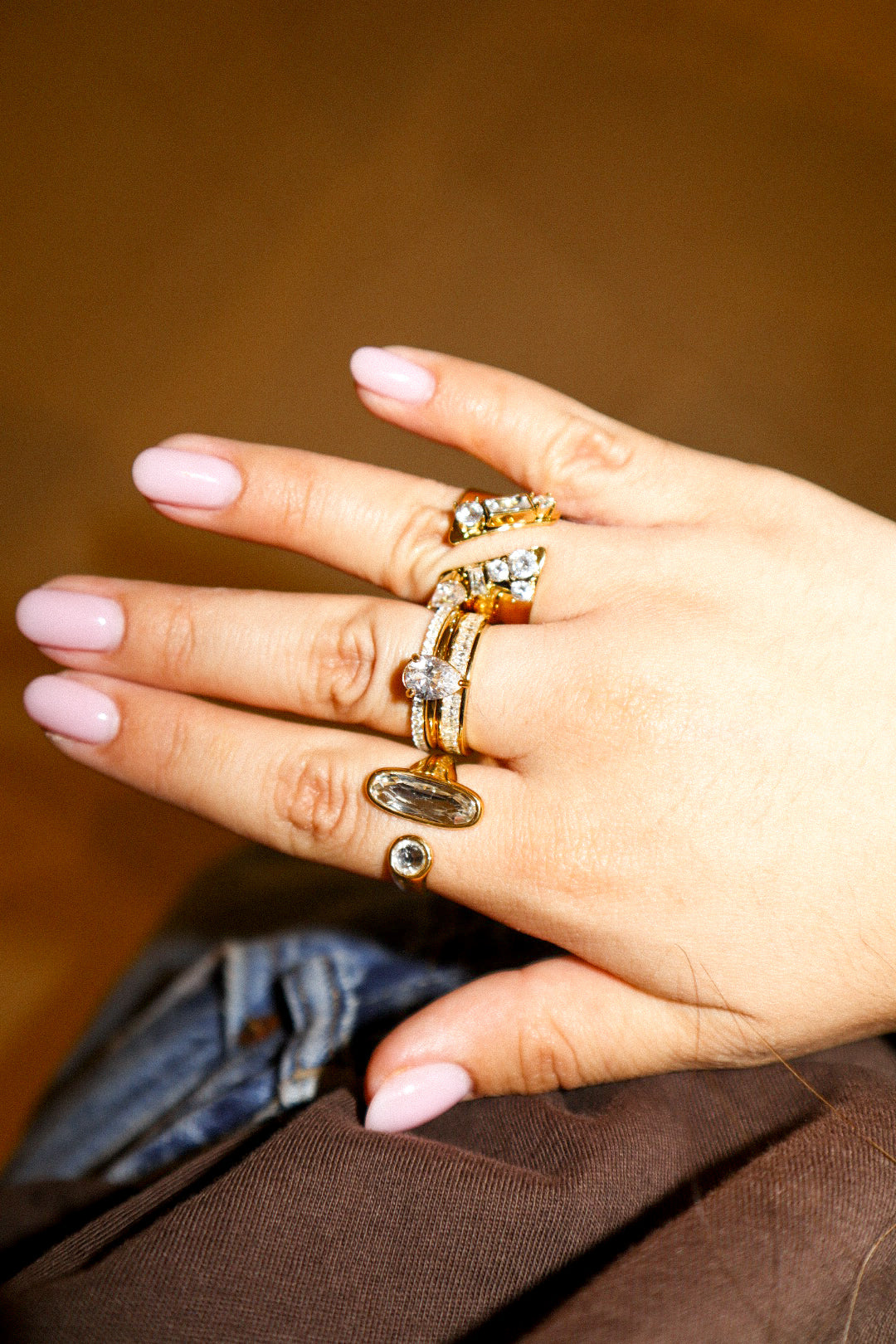 Gold Baguette & Round Zircon Statement Ring