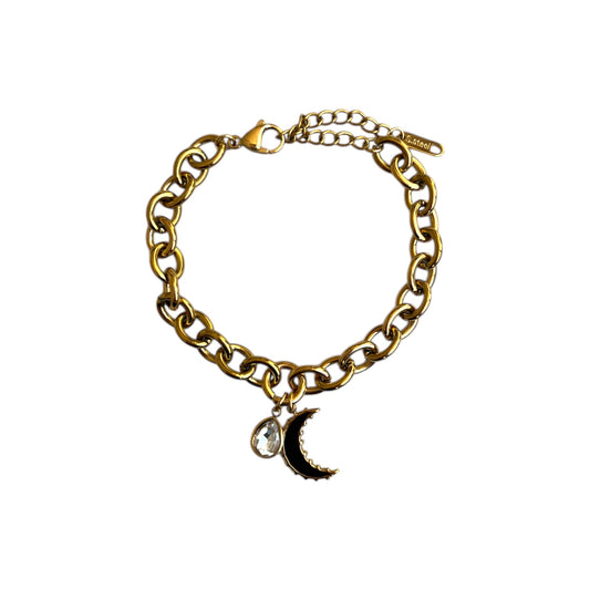 Gold Moon and Zircon Charm Bracelet