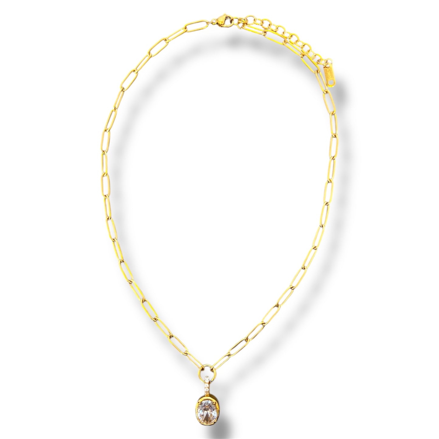 Gold Oval Zircon Link Necklace