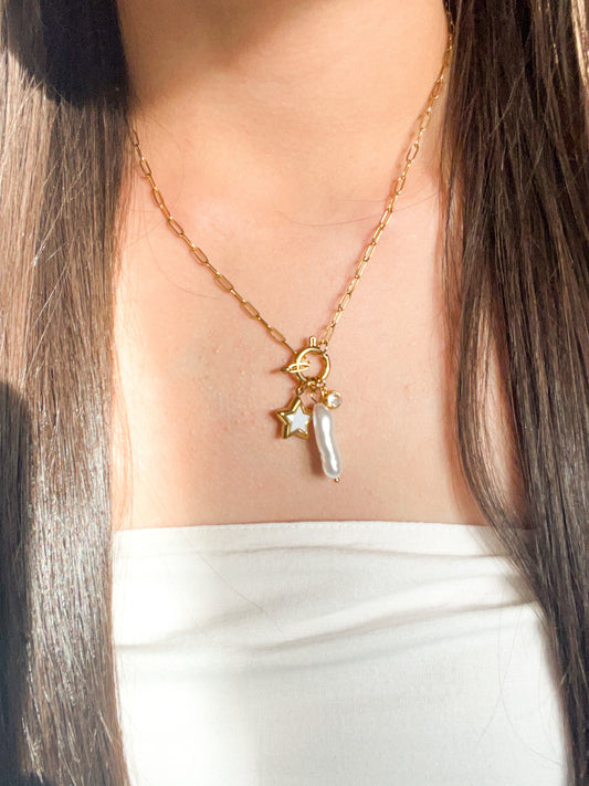 Pearl, Star, and Zircon Necklace