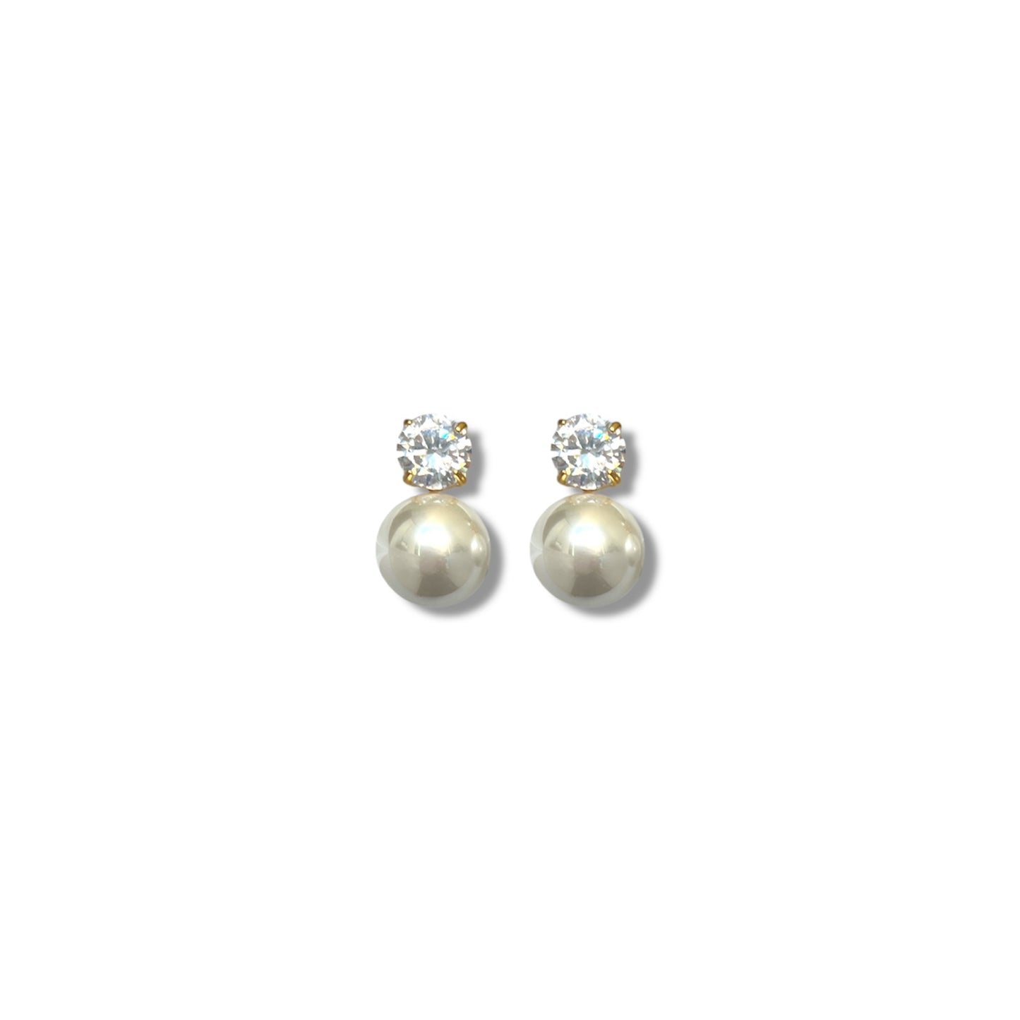 Gold Pearl and Zircon Earrings