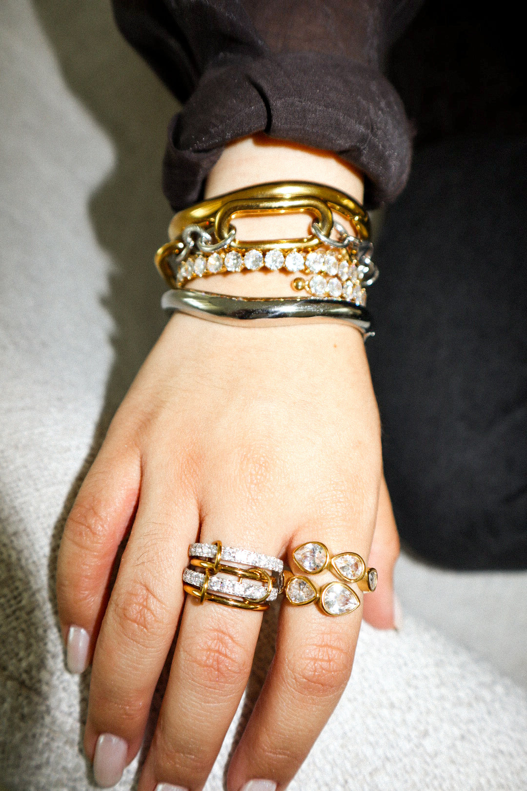 Gold and Silver Zircon Ring Stack